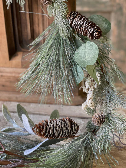WHOLESALE White Berry & Iced Pine Garland- 6 Foot