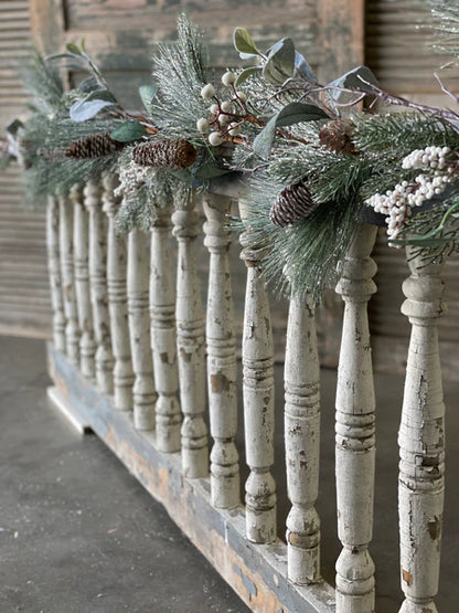 WHOLESALE White Berry & Iced Pine Garland- 6 Foot